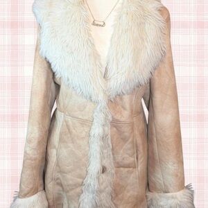 Y2K Tan Faux Fur Trim Coat